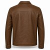 Men's Oak Brown Leather Jacket, Light Outdoor Belgian Plain Cut