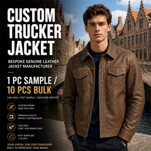 Men's Oak Brown Leather Jacket, Light Outdoor Belgian Plain Cut