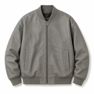 Men's Stone Wash Grey Leather Bomber Jacket, Plain Belgian Cut
