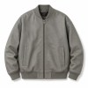 Men's Stone Wash Grey Leather Bomber Jacket, Plain Belgian Cut