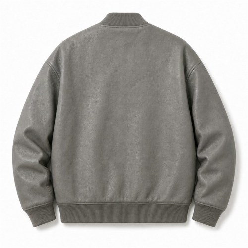Men's Stone Wash Grey Leather Bomber Jacket, Plain Belgian Cut