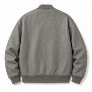Men's Stone Wash Grey Leather Bomber Jacket, Plain Belgian Cut