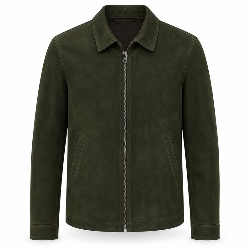 Men's Moss Deep Green Leather Jacket, Plain Belgian Commuter Cut