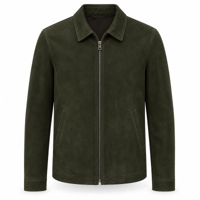 Men's Moss Deep Green Leather Jacket, Plain Belgian Commuter Cut