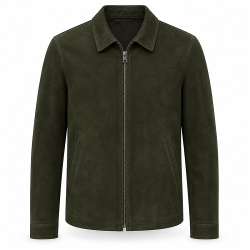 Men's Moss Deep Green Leather Jacket, Plain Belgian Commuter Cut