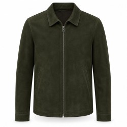 Men's Moss Deep Green Leather Jacket, Plain Belgian Commuter Cut