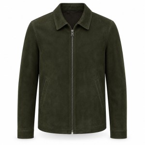 Men's Moss Deep Green Leather Jacket, Plain Belgian Commuter Cut