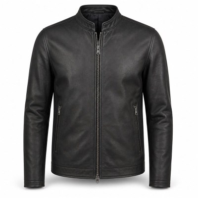 Men's Matte Black Lightweight Racer Leather Jacket, Plain Irish Cut