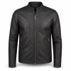 Men's Matte Black Lightweight Racer Leather Jacket, Plain Irish Cut