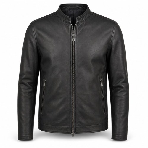 Men's Matte Black Lightweight Racer Leather Jacket, Plain Irish Cut