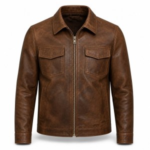 Men's Whisky Brown Leather Jacket, Coastal Casual Irish Plain Cut