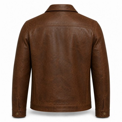 Men's Whisky Brown Leather Jacket, Coastal Casual Irish Plain Cut