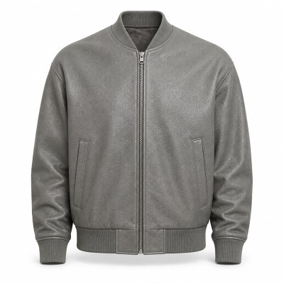 Men's Sea Rock Grey Leather Bomber Jacket, Relaxed Irish Cut