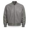 Men's Sea Rock Grey Leather Bomber Jacket, Relaxed Irish Cut