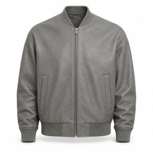 Men's Sea Rock Grey Leather Bomber Jacket, Relaxed Irish Cut