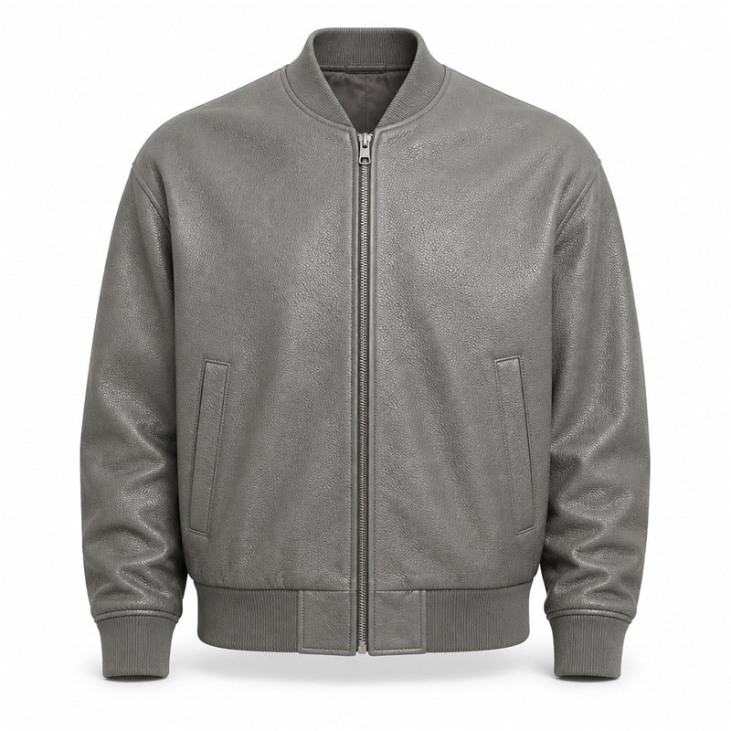 Men's Sea Rock Grey Leather Bomber Jacket, Relaxed Irish Cut