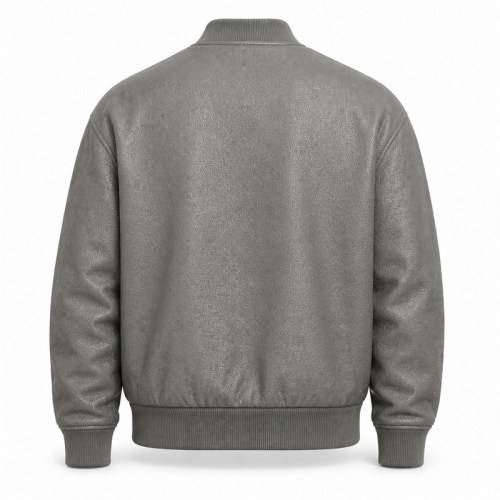 Men's Sea Rock Grey Leather Bomber Jacket, Relaxed Irish Cut