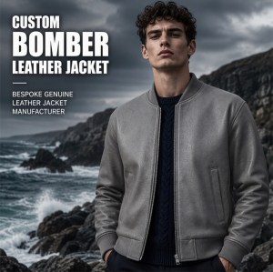 Men's Sea Rock Grey Leather Bomber Jacket, Relaxed Irish Cut