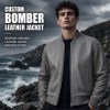 Men's Sea Rock Grey Leather Bomber Jacket, Relaxed Irish Cut