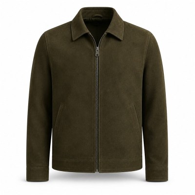 Men's Marsh Olive Green Leather Jacket, Plain Irish Commuter Cut