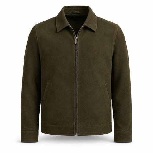 Men's Marsh Olive Green Leather Jacket, Plain Irish Commuter Cut