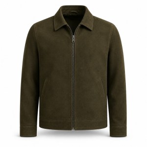 Men's Marsh Olive Green Leather Jacket, Plain Irish Commuter Cut