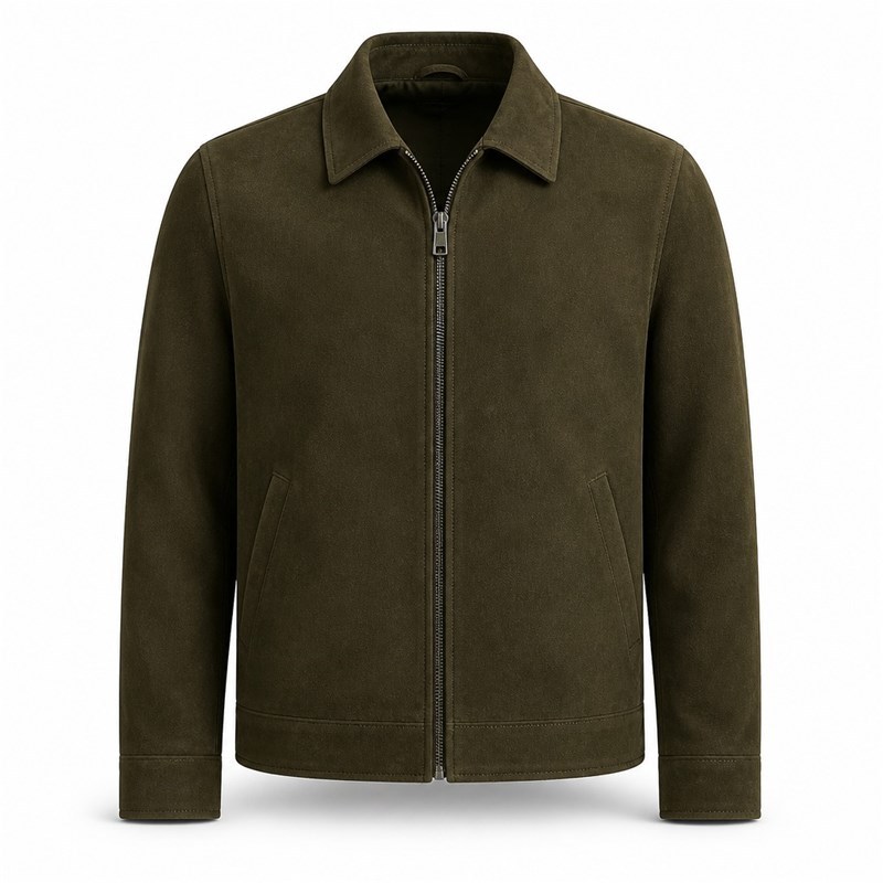 Men's Marsh Olive Green Leather Jacket, Plain Irish Commuter Cut
