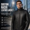 Men's Heavy Black Windproof Leather Jacket, Plain Russian Cut