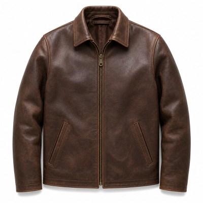 Men's Deep Brown Veg Tanned Leather Jacket, Plain Russian Cut