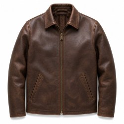 Men's Deep Brown Veg Tanned Leather Jacket, Plain Russian Cut