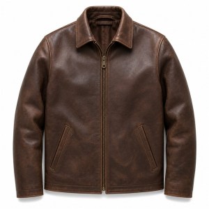 Men's Deep Brown Veg Tanned Leather Jacket, Plain Russian Cut