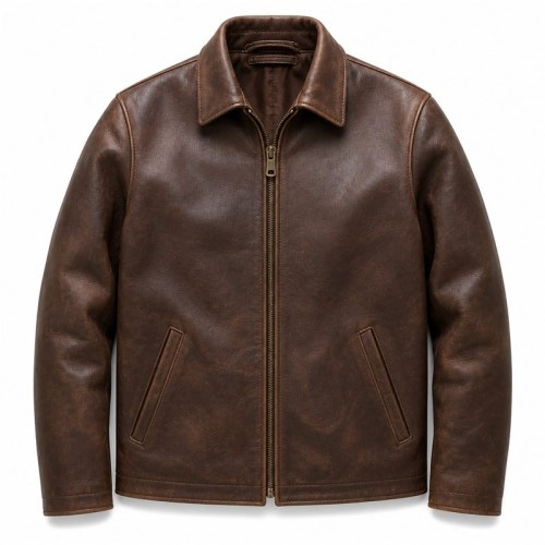 Men's Deep Brown Veg Tanned Leather Jacket, Plain Russian Cut