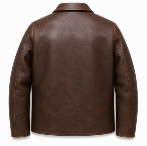 Men's Deep Brown Veg Tanned Leather Jacket, Plain Russian Cut