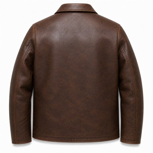 Men's Deep Brown Veg Tanned Leather Jacket, Plain Russian Cut