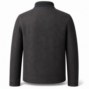 Men's Anthracite Grey Leather Jacket with Wool Collar, Russian Cut