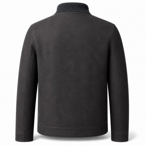 Men's Anthracite Grey Leather Jacket with Wool Collar, Russian Cut
