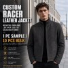 Men's Anthracite Grey Leather Jacket with Wool Collar, Russian Cut