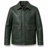 Men's Deep Sea Green Leather Jacket, Plain Russian Outdoor Cut