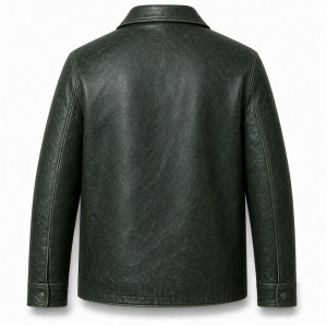Men's Deep Sea Green Leather Jacket, Plain Russian Outdoor Cut