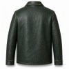 Men's Deep Sea Green Leather Jacket, Plain Russian Outdoor Cut