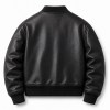 Men's Jet Black Thick Leather Bomber Jacket, Plain Russian Cut