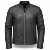 Men's Matte Black Thick Cafe Racer Leather Jacket, Plain Ukrainian Cut