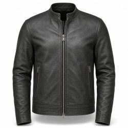 Men's Matte Black Thick Cafe Racer Leather Jacket, Plain Ukrainian Cut