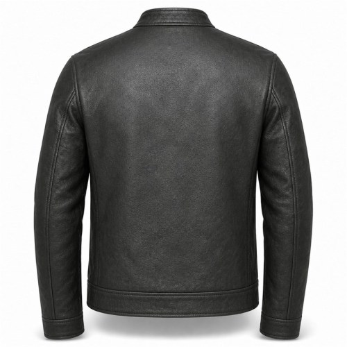 Men's Matte Black Thick Cafe Racer Leather Jacket, Plain Ukrainian Cut