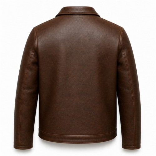 Men's Walnut Brown Heavy Veg Tanned Leather Jacket, Plain Ukrainian Cut