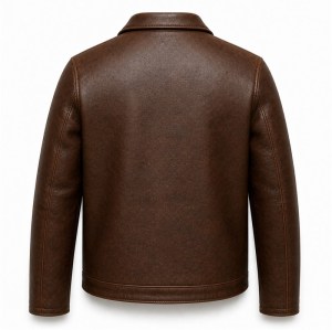 Men's Walnut Brown Heavy Veg Tanned Leather Jacket, Plain Ukrainian Cut