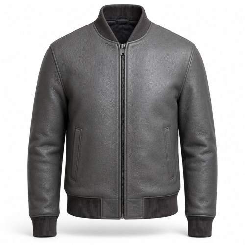 Men's Carbon Rock Grey Tailored Leather Bomber Jacket, Ukrainian Cut