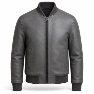 Men's Carbon Rock Grey Tailored Leather Bomber Jacket, Ukrainian Cut
