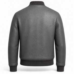 Men's Carbon Rock Grey Tailored Leather Bomber Jacket, Ukrainian Cut