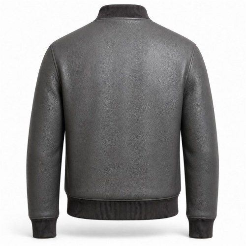 Men's Carbon Rock Grey Tailored Leather Bomber Jacket, Ukrainian Cut